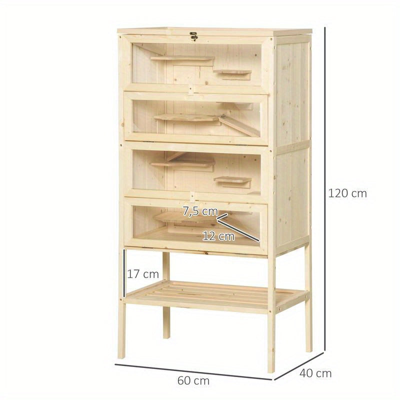 Hamsterkooi – Knaagdierskooi – Kleine Dierenkooi – Houten Kooi – Rodent Kooi – Vijf Niveaus Met Trappen – Groot Formaat 60x40x120 cm
