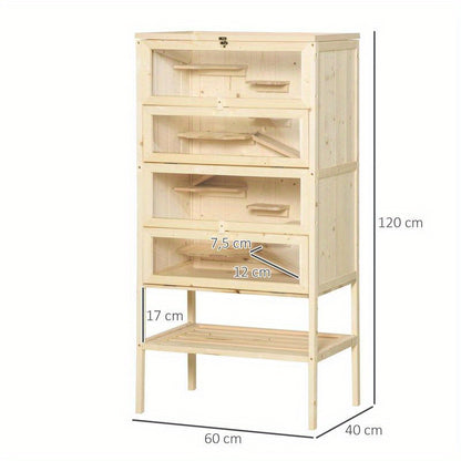 Hamsterkooi – Knaagdierskooi – Kleine Dierenkooi – Houten Kooi – Rodent Kooi – Vijf Niveaus Met Trappen – Groot Formaat 60x40x120 cm