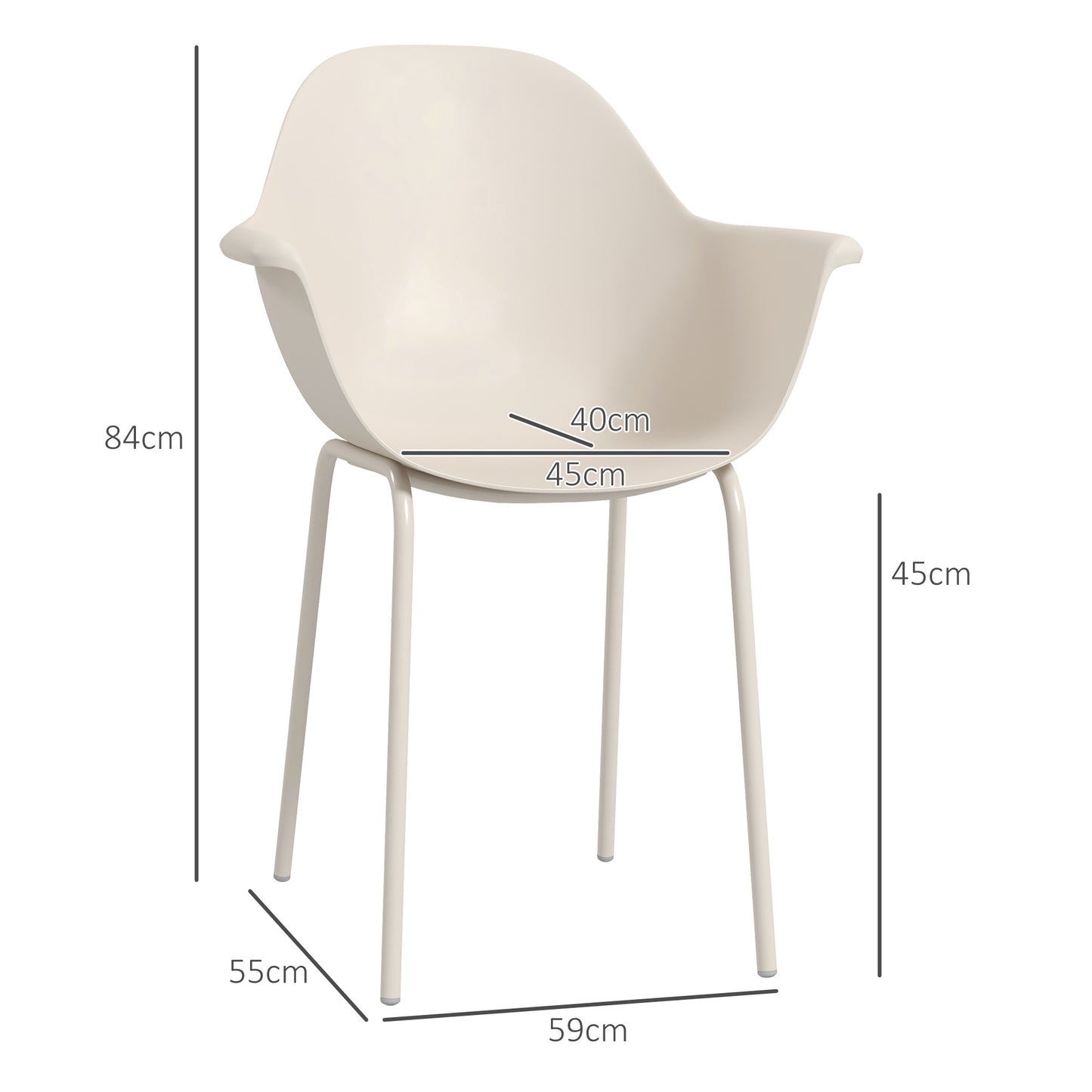 Tuinstoelen – Tuinstoel Set – Tuinstoelen – Terrasstoelen – Balkonstoelen – Modern Design – Metalen Frame & Weerbestendig Kunststof – Set Van 4 – Grijs – 59x55x84 cm