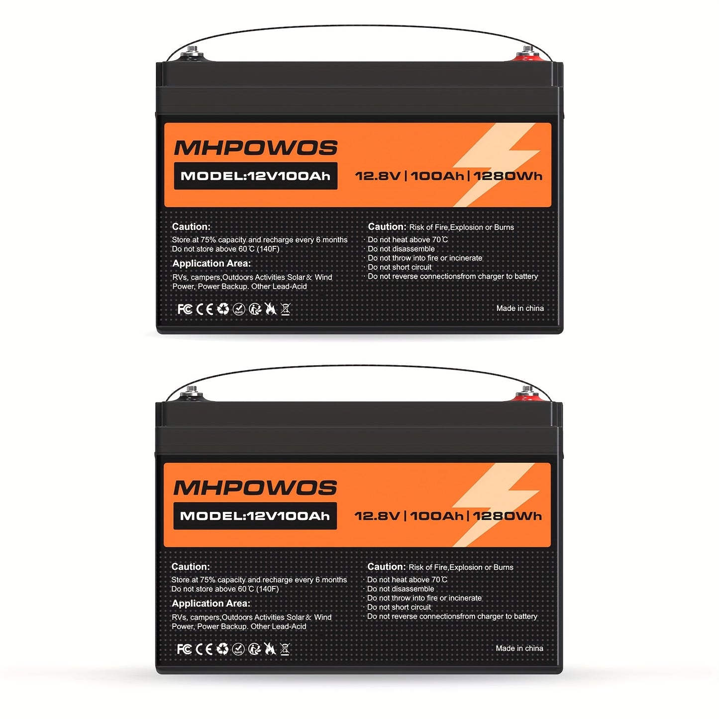 LiFePO4 Accu – Lithium Accu – Zonnepaneel Accu – Camper Accu – Boot Accu – 12.8V 100Ah – Hoge Capaciteit & Lage Temperatuurbescherming