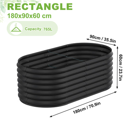 Hoogtebed Tuin – Verhoogd Plantenbed – Tuinbak – Kruidenbak – Groentebed – Ovaal Zwart – Gegalvaniseerd Staal – 180x90x60 cm