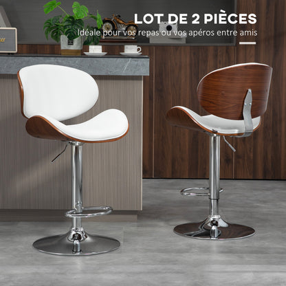 Barkrukken – Barstoelen – Krukken – Keukenstoelen – Belfauteuils – Verstelbare Hoogte – Draaibare Zitting – Wit – Set van 2