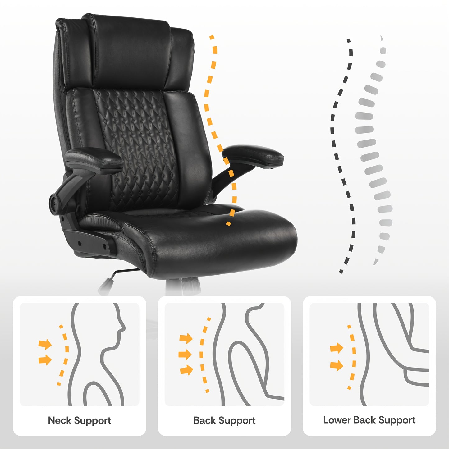 Bureaustoel – Kantoorstoel – Directiestoel – Office Chair – Bureau Stoel – Ergonomisch Design – Breed Zitvlak 54 cm – PU Lederen Bekleding – Verstelbare Rugleuning – Opklapbare Armleuningen – Max 150 kg
