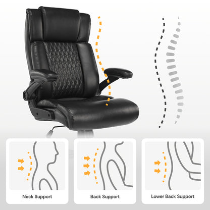 Bureaustoel – Kantoorstoel – Directiestoel – Office Chair – Bureau Stoel – Ergonomisch Design – Breed Zitvlak 54 cm – PU Lederen Bekleding – Verstelbare Rugleuning – Opklapbare Armleuningen – Max 150 kg