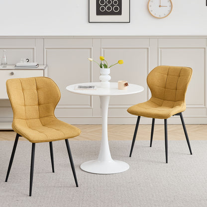 Eetkamerstoelen – Stoelen – Keukenstoelen – Zitmeubels – Meubelset – Gele Bekleding – Linnen Stoffen Zitting – Metalen Poten – Ergonomisch Ontwerp – Verstelbare Voetkappen