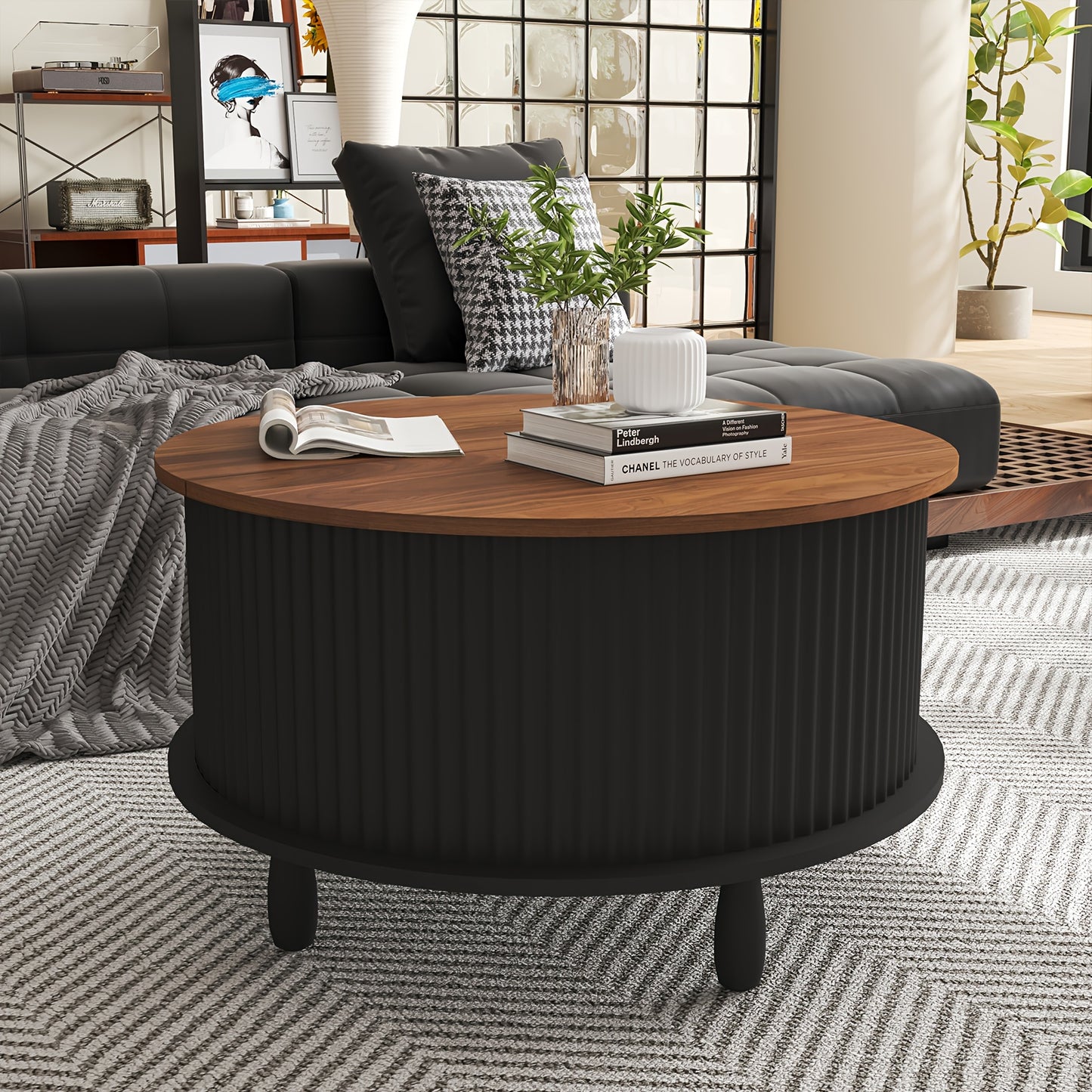 Salontafel – Koffietafel – Bijzettafel – Woonkamertafel – Tafel – Modern Rond – Verborgen Opbergruimte – Stevig Massief Hout