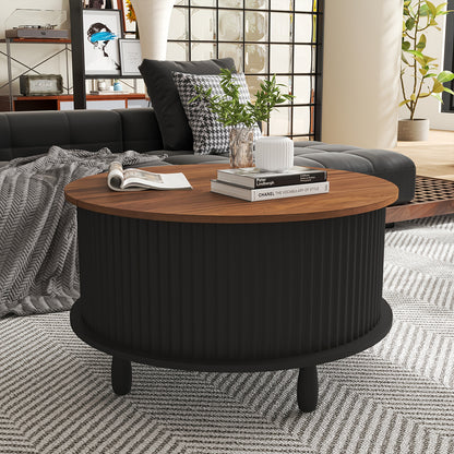 Salontafel – Koffietafel – Bijzettafel – Woonkamertafel – Tafel – Modern Rond – Verborgen Opbergruimte – Stevig Massief Hout