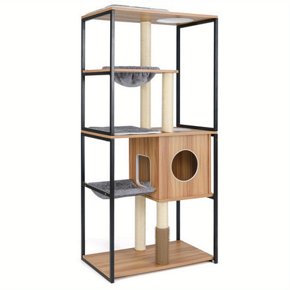 Krabpaal – Kattenpaal – Kattenmeubel – Kattenboom – Klimeiland – 160 cm Hoog – Met Metalen Frame & Ingebouwde Kattenborstel – Natuurlijk Grijs Zwart