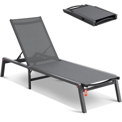Loungebank – Ligstoel – Tuinstoel – Relaxstoel – Buitenstoel – Verstelbaar in 5 standen – Aluminium frame roestvrij – Waterafstotende stof Donkergrijs