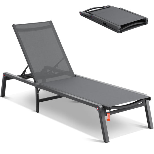 Loungebank – Ligstoel – Tuinstoel – Relaxstoel – Buitenstoel – Verstelbaar in 5 standen – Aluminium frame roestvrij – Waterafstotende stof Donkergrijs
