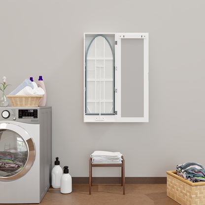 1 Set Wall Mounted Ironing Board Cabinet With Iron Storage, Built-in Ironing Center, Laundry Hanging Ironing Board And Mirror