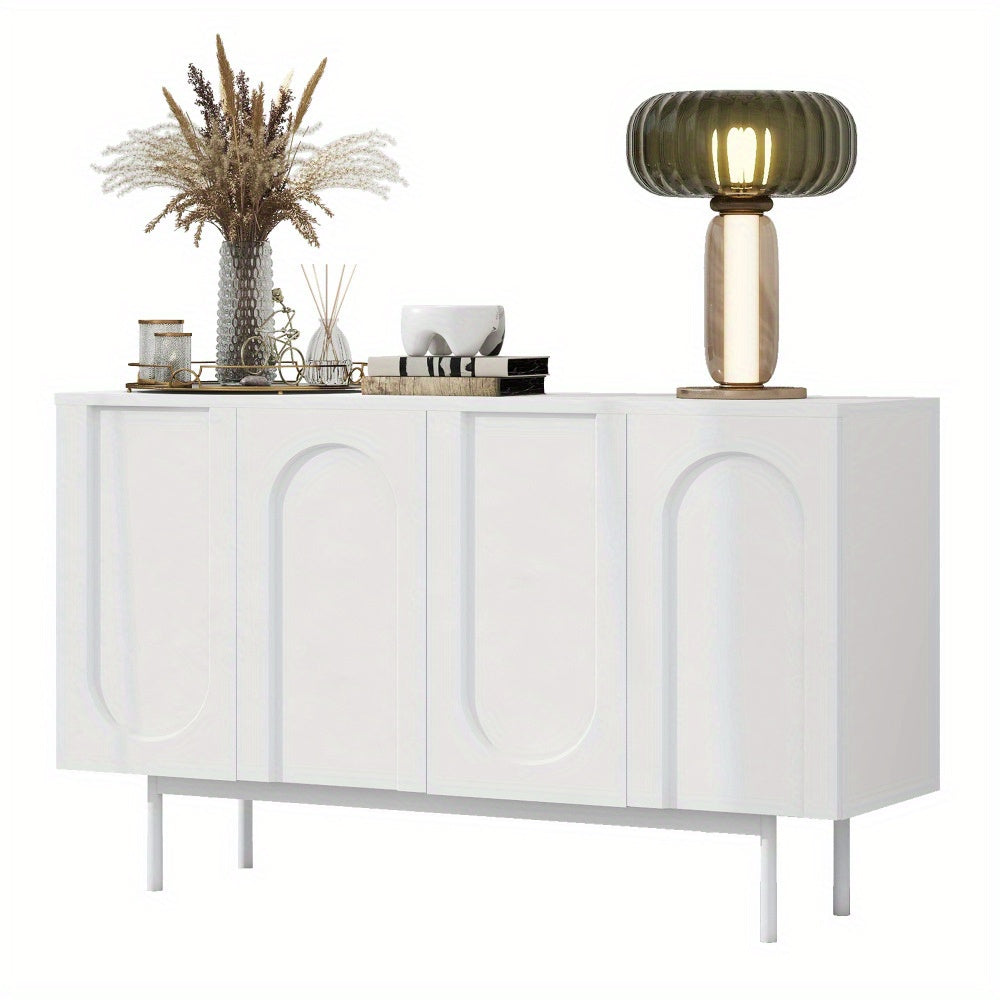 Wit Dressoir – Witte Kast – Opbergkast – Buffetkast – Sideboard – Modern Minimalistisch Design – MDF Duurzaam – 4 Deuren Boogpatroon