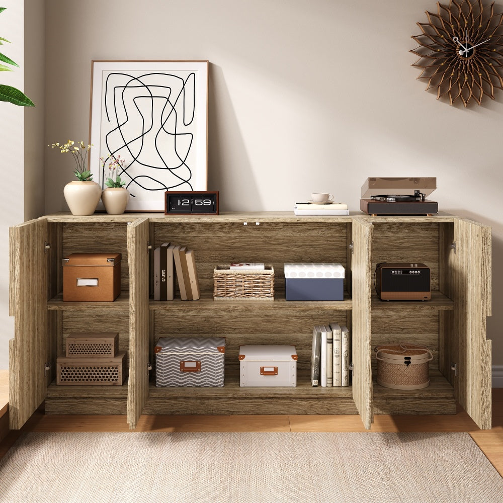 Dressoir – Opbergkast – Ladekast – Buffettafel – Sideboard – Modern Design – Veerbelaste Deur – Beige Wit – Duurzaam Niet-Houten Materiaal – Meerdere Planken – Eenvoudige Montage