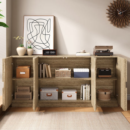 Dressoir – Opbergkast – Ladekast – Buffettafel – Sideboard – Modern Design – Veerbelaste Deur – Beige Wit – Duurzaam Niet-Houten Materiaal – Meerdere Planken – Eenvoudige Montage