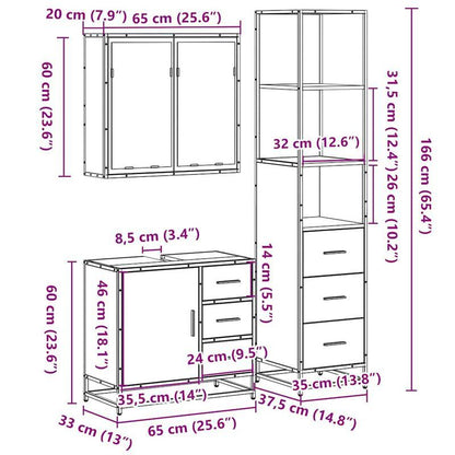 Badkamermeubel – Badmeubelset – Wastafelmeubel – Badkamerkast – Onderbouwkast – 3-delig – Bruine Eikenlook – Duurzaam Hardhout – Zonder Elektriciteit