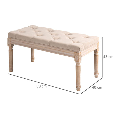 Vintage design bankje – zitbank – tuinbankje – krukje – halbankje – crèmekleur – button-tufted zitvlak – gedraaide houten poten