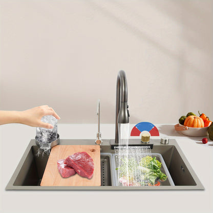 Keukenset – Spoelbak – Gootsteen – Uittrekbare Kraan – Snijplank – Roestvrij Staal 304 – Ruimtebesparende Inbouw – 3 Waterstanden