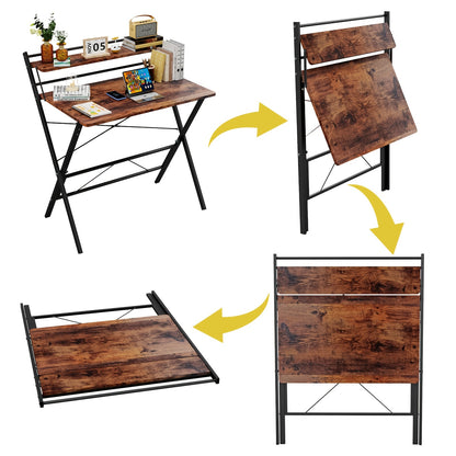 Bureau – Computerbureau – Bureautafel – Werkplek – Opvouwbaar – Ruimtebesparend – Stevig Legeringsstaal Frame – Ingebouwde Plank en Monitorstandaard