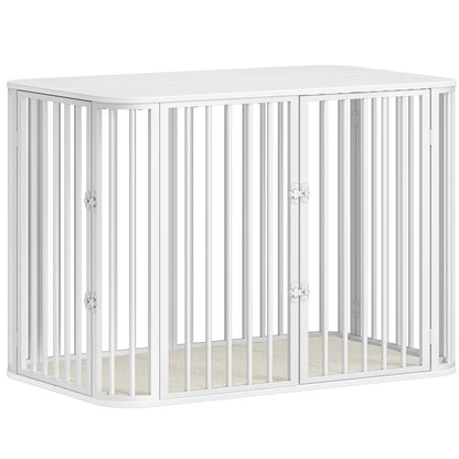 Hondenbank – Hondenmeubel – Hondenbank Met Kussen – Hondenbed – Hondenbank Voor Grote Honden – Wit – Stevig Houten Frame – Meerdere Opbergdeuren