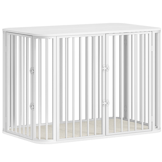 Hondenbank – Hondenmeubel – Hondenbank Met Kussen – Hondenbed – Hondenbank Voor Grote Honden – Wit – Stevig Houten Frame – Meerdere Opbergdeuren