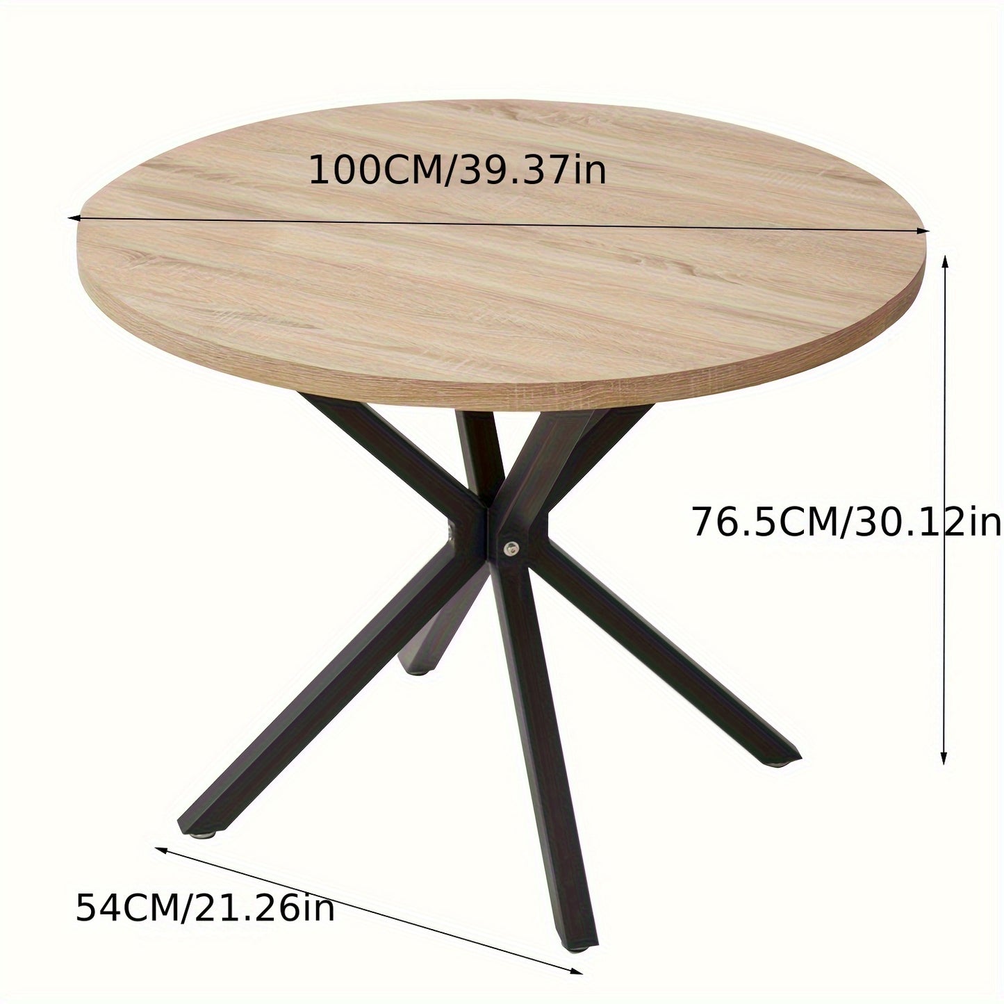 Eettafel – Ronde Tafel – Keukentafel – Eetkamertafel – Houten Tafel – 100 cm Diameter – Zwart Metalen Poten – Ruimtebesparend Design