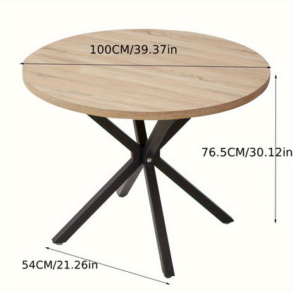 Eettafel – Ronde Tafel – Keukentafel – Eetkamertafel – Houten Tafel – 100 cm Diameter – Zwart Metalen Poten – Ruimtebesparend Design