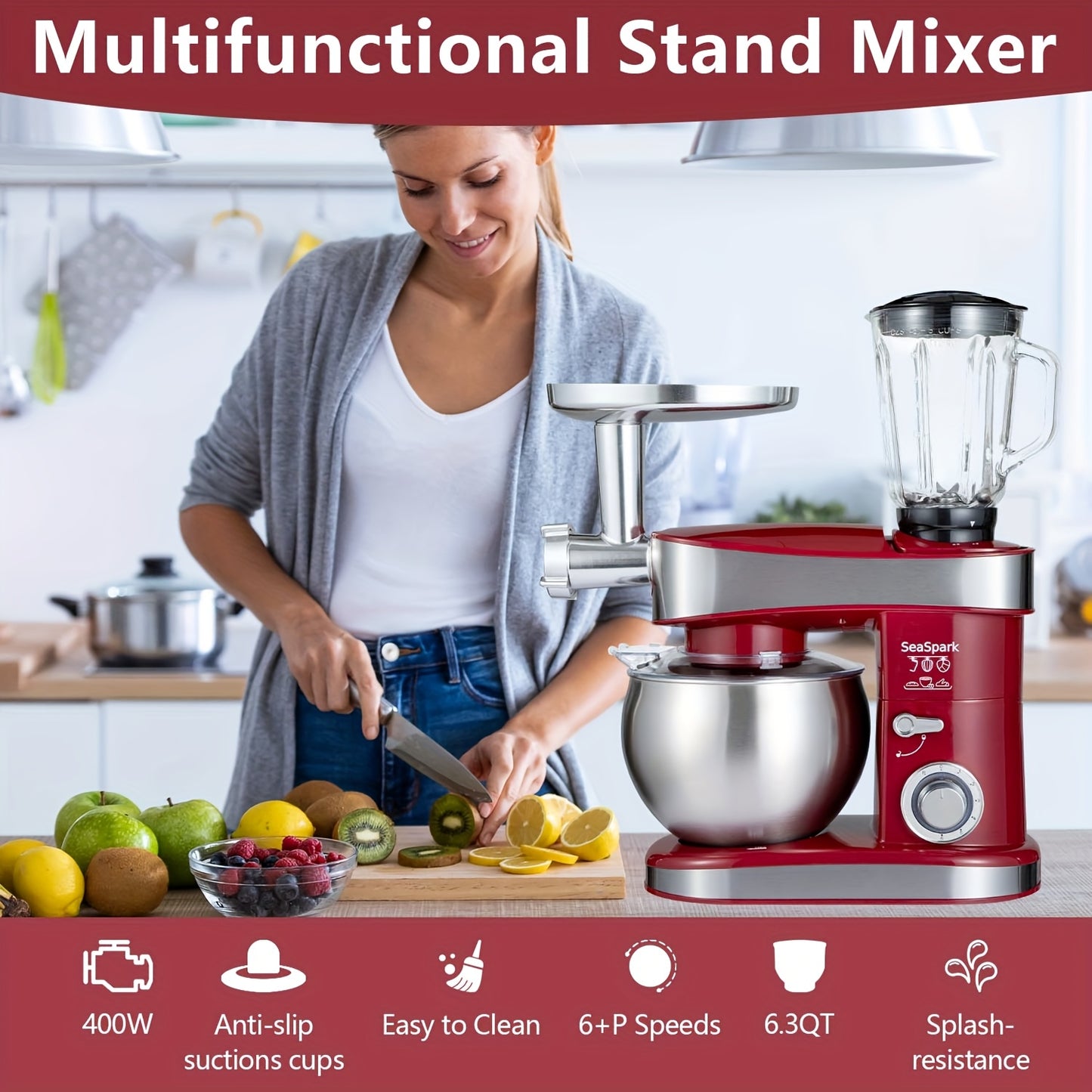 Keukenmixer – Standmixer – Mixer – Blenders – Mengmachine – Zwart – 1200W Krachtige Motor – 6L RVS Mengkom
