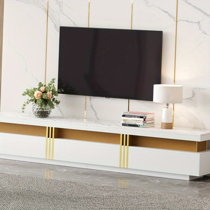 Modern TV-meubel – TV-meubel – Tv-kast – TV-standaard – Mediameubel – Marmerlook Design – Kabelmanagement – Geschikt voor 90 inch TV – 3 Ruime Lades – Duurzaam Niet-Houten Materiaal – Wit
