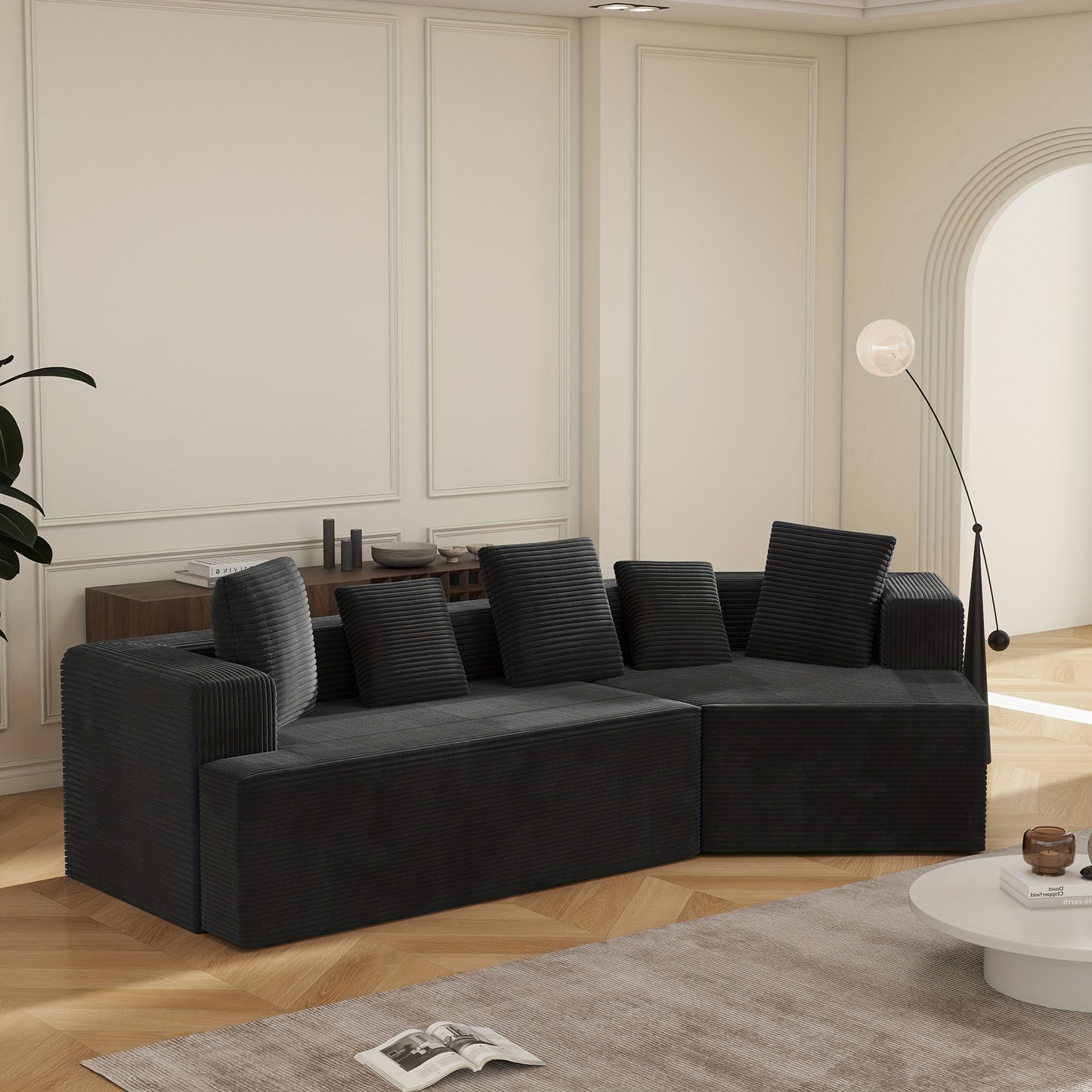Modulaire Hoekbank – Sectional Bank – L-Vormige Bank – Slaapbank – Modulaire Sofa – Chenillestof – Katoenen Kussens – Eenvoudige Montage – Lichtgewicht Zonder Houten Frame