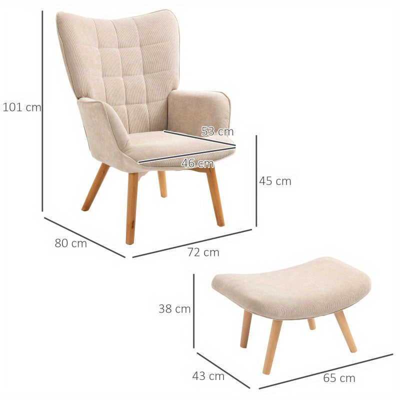 Fauteuil – Relaxfauteuil – Loungestoel – Zetel – Armstoel – Beige – Ademend Zacht Stof – Stevig Stalen Frame Met Houten Poten