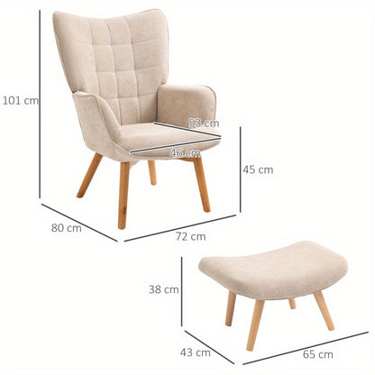Fauteuil – Relaxfauteuil – Loungestoel – Zetel – Armstoel – Beige – Ademend Zacht Stof – Stevig Stalen Frame Met Houten Poten
