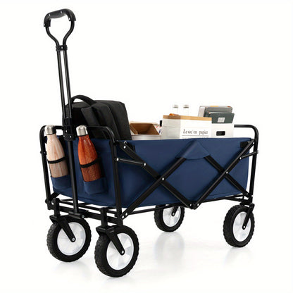 Bolderwagen – Bolderkar – Trekkar – Strandkar – Transportwagen – Opvouwbaar – Met Verstelbare Handgreep – 82L Inhoud – Stevig Metalen Frame – Blauw