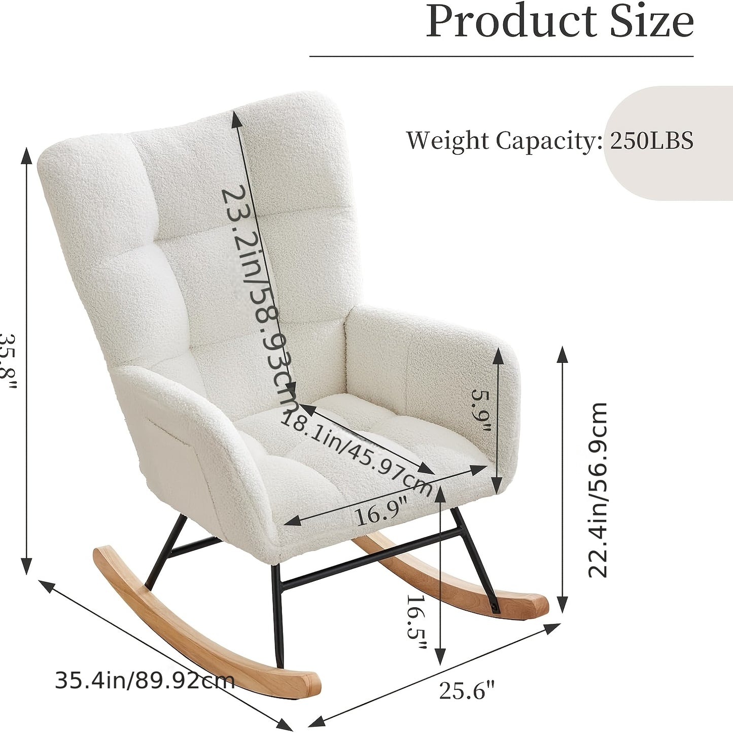 Schommelstoel – Schommelstoel Wonen – Schommelstoel Slaapkamer – Schommelstoel Met Hoge Rugleuning – Witte Schommelstoel – Stevig Metalen Frame – Comfortabele Hoge Rugleuning