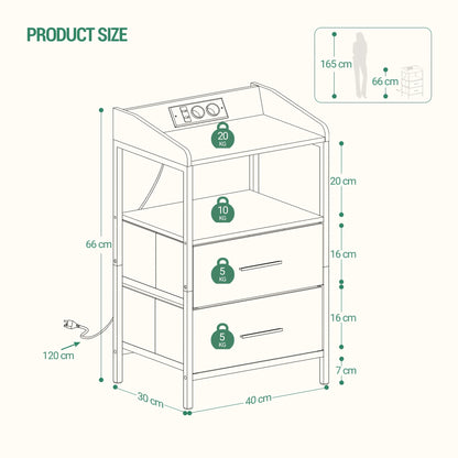 Nachtkastje – Bedside Table – Bijzettafel – Opberkkast – Nachtmeubel – Met LED Verlichting – USB Oplaadstation – Wit – 2 Lades – Stabiel Design