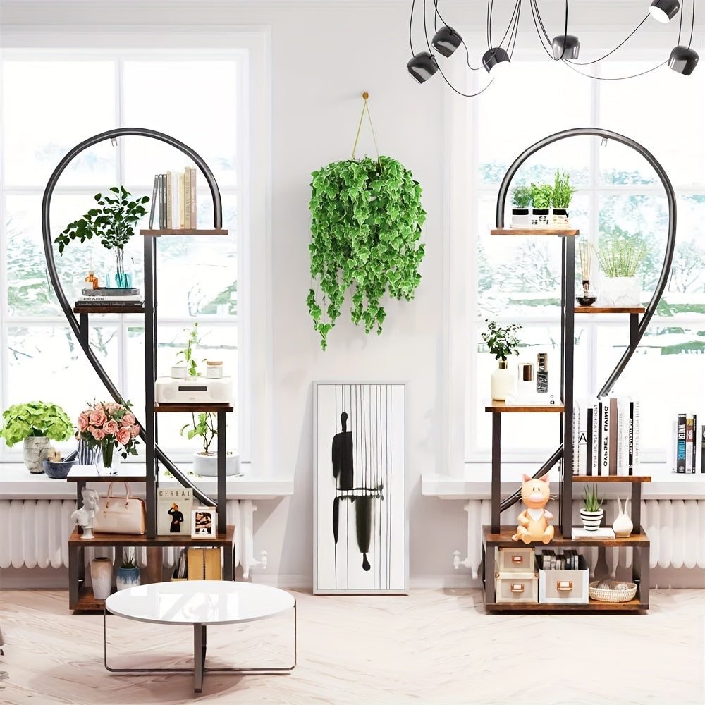 Plantenrek – Plantenstandaard – Bloemenrek – Plantentafel – Plantenetagère – Set van 2 Hartvormige Standaards – MDF en Metaal – 6 Lagen