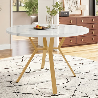 Eettafel – Ronde Tafel – Keukentafel – Eetkamertafel – Koffietafel – Marmer-look Blad – Zwart Metalen X-onderstel – Diameter 100 cm – Modern Minimalistisch Design