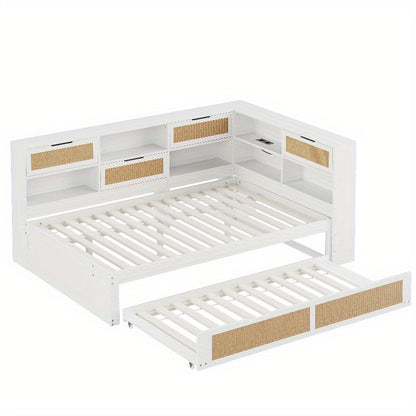 Uitklapbare Sofa Bed – Slaapbank – Bedbank – Logeerbed – Vouwbed – Wit – 140x200 cm – Opbergruimte en USB-oplaadpoort