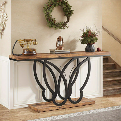 Farmhouse Sidetable – Console Table – Haltafel – Sofa Table – Gangtafel – 55 Inch – Robuust Metaal & Houten Blad – Extra Opbergruimte