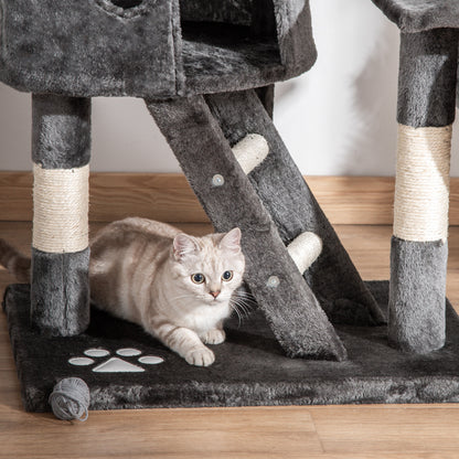 Scratching Tree Ceiling-High Height 240-260 Cm Cat Tree with Plush Balls, Cat Cave, Hammock, Sisal Poles, Multi-Level Platforms Cat Scratching Tree Climbing Tree for Large Cats, Dark Grey