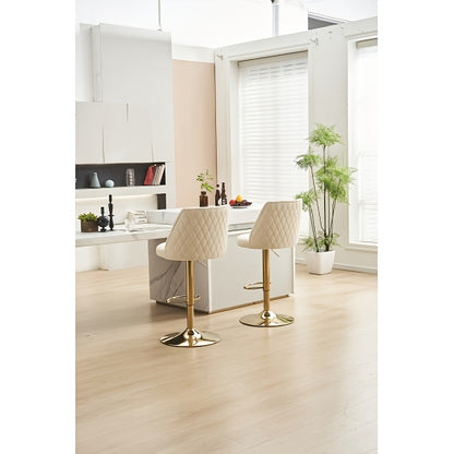 Barkrukken – Barstoelen – Keukenkrukken – Barkruk Set – Hoge Stoelen Beige – Verstelbare Zithoogte – Comfortabele Rugleuning en Voetensteun
