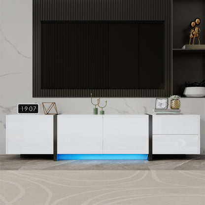 TV-meubel – Mediameubel – Tv-kast – Tv-dressoir – Wit hoogglans – Met Zwarte Poten – Veel Opbergruimte – Duurzame Niet-Houten Constructie