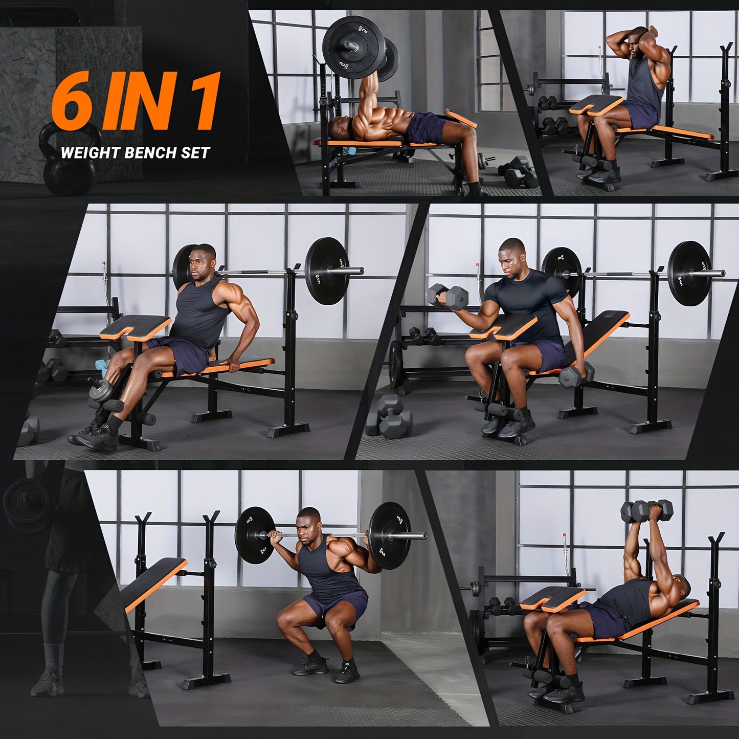 Weightbank – Halterbank – Fitnessbank – Trainingsbank – Workout Bench – Verstelbaar – Squat Rack – 370 kg Max Belastbaar – 6-in-1 Multifunctioneel Trainingssysteem
