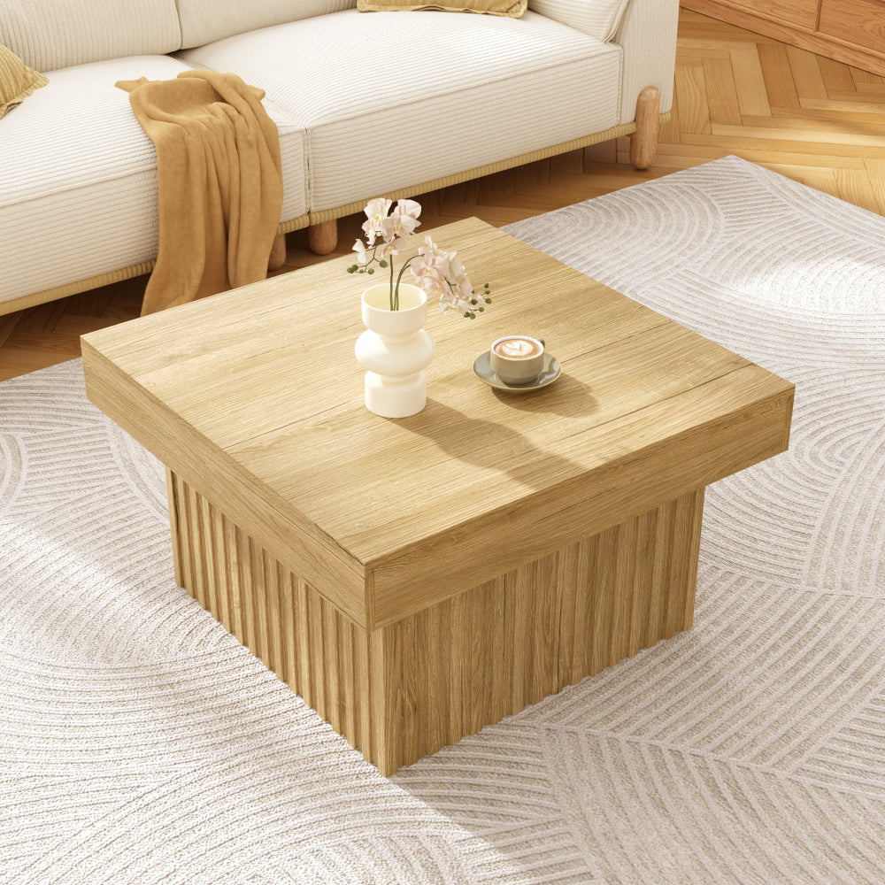 Salontafel – Koffietafel – Tafel – Woonkamertafel – Bijzettafel – Beige / Lichtbruin – Met Onderblad – Stevig Metalen Frame – 79x79x46 cm – Modern Minimalistisch Design