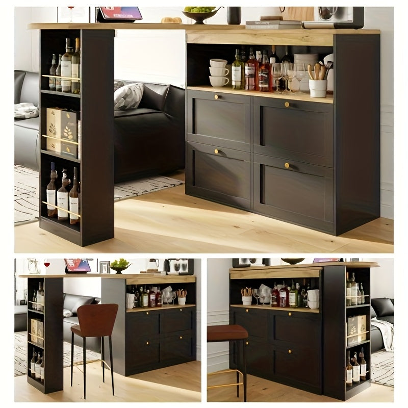 Keukeneiland – Keukenkast – Buffetkast – Keukentrolley – Eetkamerwagen – Modern Design – Duurzaam Niet-Hout – Veel Opbergruimte – Zwart – Compact & Robuust