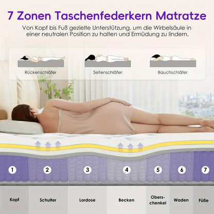 Mattress 90x200cm 7 Zone Firmness H3 Height 22cm Pocket Spring Mattress with Memory Foam Mattress 90x200x22cm