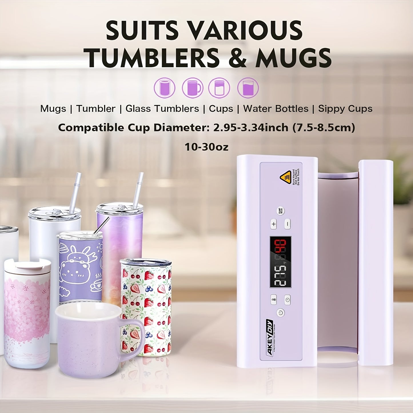 Auto Tumbler Heat Press Machine – Warmtepers – Sublimatiepers – Bekers Pers – Mokken Pers – Lichtroze – Snel Op Temperatuur – Gelijke Warmteverdeling