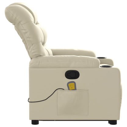 Elektrische Relaxstoel – Elektrische Sta-op Stoel – Relaxfauteuil – Verstelbare Stoel – Vibratiefunctie – Opsta-ondersteuning – Crème Kunstleer – Tot 135 Graden Verstelbaar