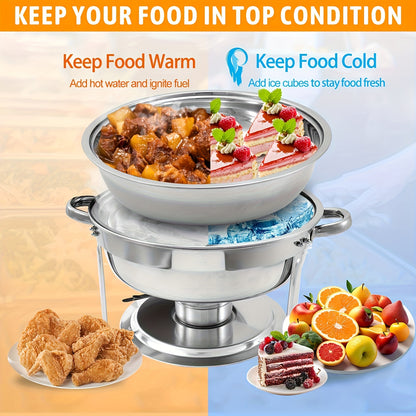Chafing Dish – Buffetwarmer – Warmhoudplaat – Warmhoudschaal – RVS Warmhoudset – 6-delig Met Deksel – Inclusief Waterpan En Branderhouders – Duurzaam Roestvrij Staal 201