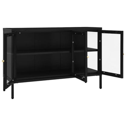 Dressoir – Sideboard – Opbergkast – Ladekast – Kast – Industrieel Design – 105x35x70 cm – Staal en Zwart Glas
