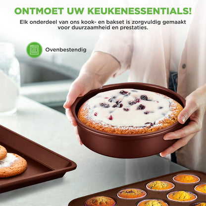Pannenset – Kookset – Kookpannenset – Koekenpannenset – Bakpannenset – 20-delig – Antiaanbaklaag – Geschikt Voor Alle Warmtebronnen